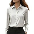 2025 New Women's Long-sleeved Shirt 10 Color Lapel Satin Button Cardigan Office Commuting Elegant Simple Top Basic Blouses