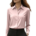 2025 New Women's Long-sleeved Shirt 10 Color Lapel Satin Button Cardigan Office Commuting Elegant Simple Top Basic Blouses