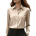 2025 New Women's Long-sleeved Shirt 10 Color Lapel Satin Button Cardigan Office Commuting Elegant Simple Top Basic Blouses