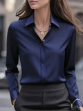 2025 New Women's Long-sleeved Shirt 10 Color Lapel Satin Button Cardigan Office Commuting Elegant Simple Top Basic Blouses