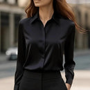 2025 New Women's Long-sleeved Shirt 10 Color Lapel Satin Button Cardigan Office Commuting Elegant Simple Top Basic Blouses