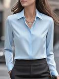 2025 New Women's Long-sleeved Shirt 10 Color Lapel Satin Button Cardigan Office Commuting Elegant Simple Top Basic Blouses