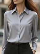 2025 New Women's Long-sleeved Shirt 10 Color Lapel Satin Button Cardigan Office Commuting Elegant Simple Top Basic Blouses